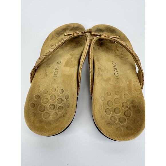 Women's Vionic Bella Orthotic Flip Flops 8 Cork Bow Preppy Resort Outdoor - Picture 5 of 11